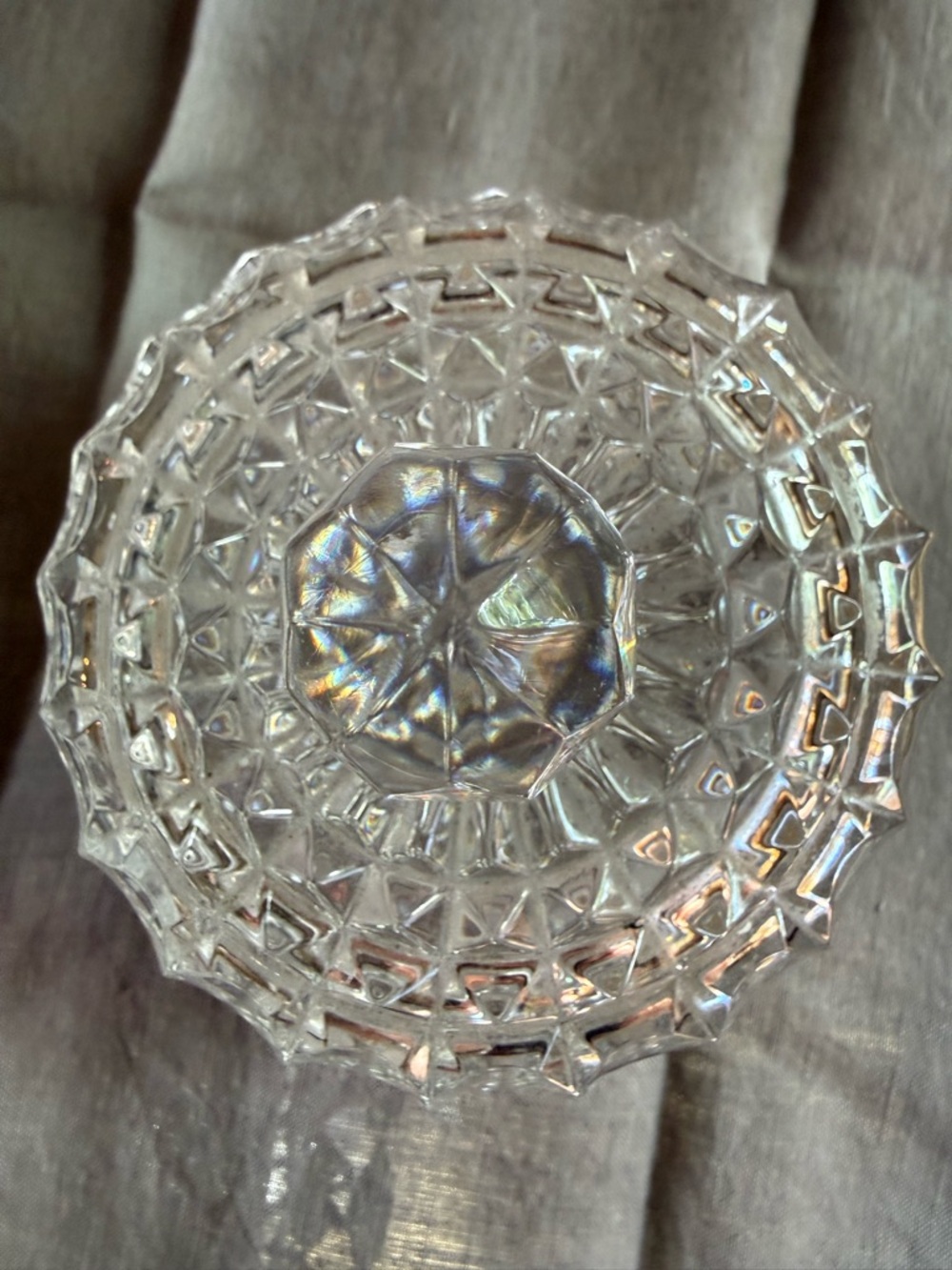 Vintage Cut Glass Covered Candy Dish - Clear Pressed Glass - Picture 4 of 7